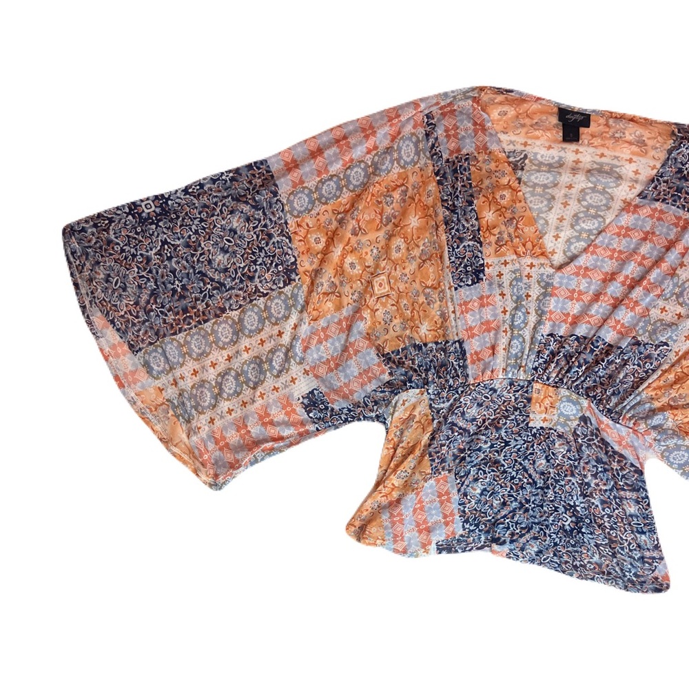 Daytrip Multicolor Patchwork Batwing Sleeve V-Nec… - image 3